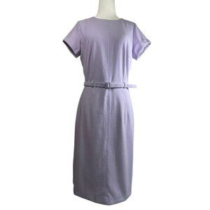 Ann Taylor Womens 4T Lavender Purple Belted Sheath Dress Short Sleeve